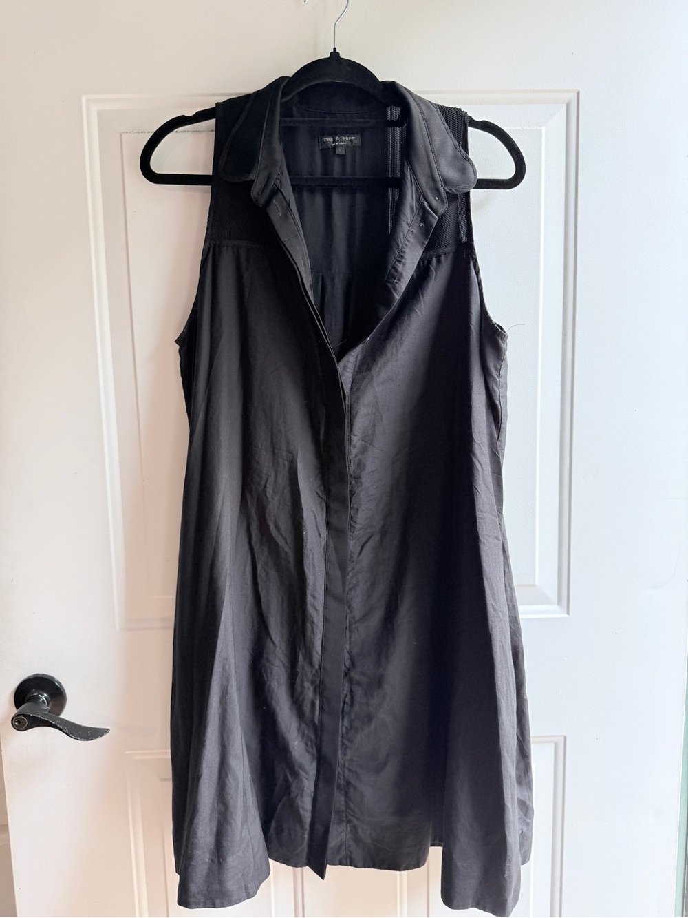 rag & bone Black Sleeveless Collared A-Line shirt dress silk size large